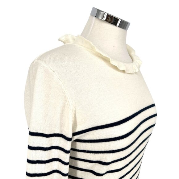 Böhme Striped Ruffled Neck Sweater Ivory White Black Size Medium - Picture 4 of 10